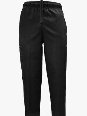 Natural Uniforms Chef Cargo Pants Black 6 Pocket Elastic Waist Restaurant Kit